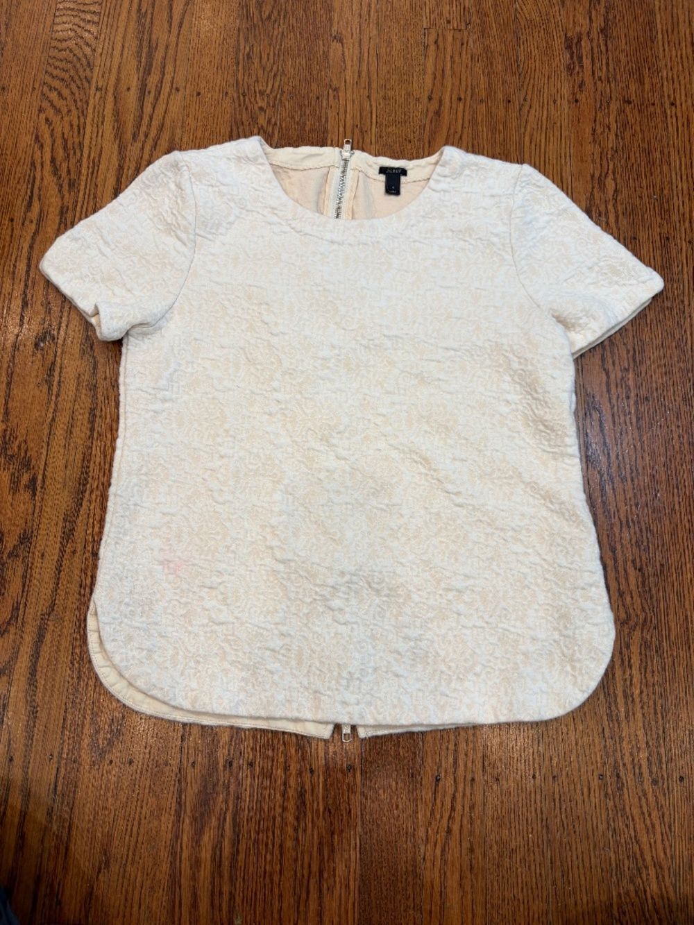 .Crew Textured Floral Jacquard Zip-Back Top Size Small Ivory/Cream